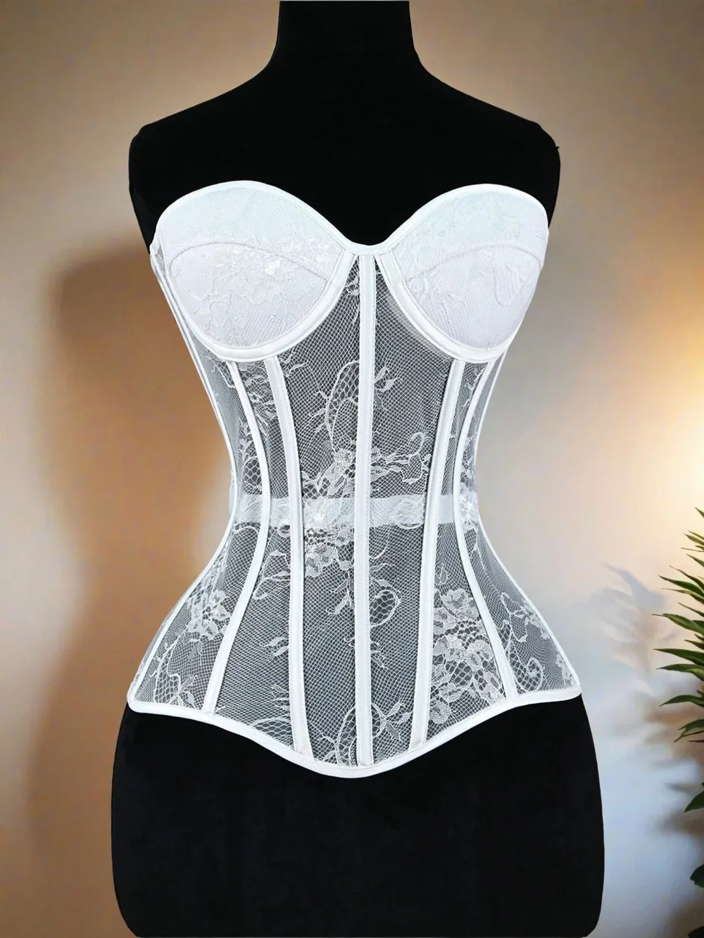 

Женский корсет со стальной косточкой, бюстье, топ, ажурный кружевной бюстгальтер без бретелек, сетчатое белье с эффектом пуш-ап, черный, белый, бежевый, большие размеры