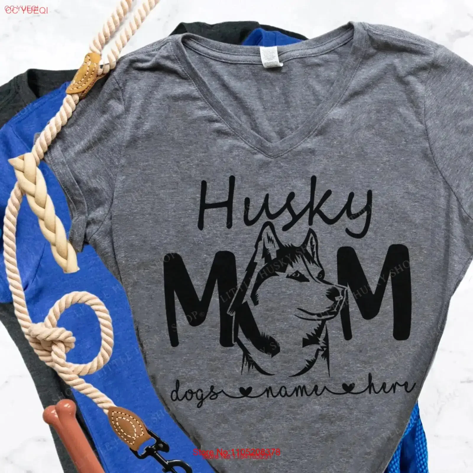 Husky Mom T Shirt with Siberian Head Drawing and Personalized YOUR Pet's Names Cute Dog Unique vintage Washed Versatile