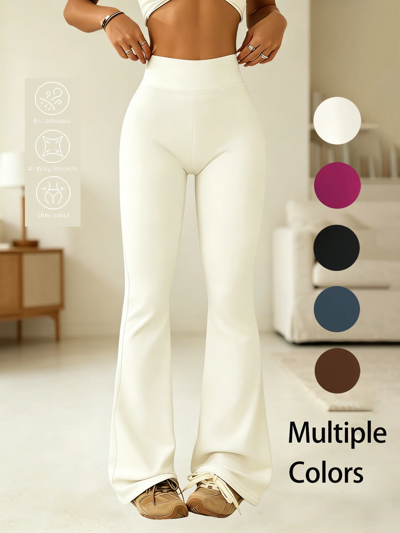 

Seamless High Waist Flare Yoga Pants, Super Soft Skin-Friendly Sexy Slim Wide Leg Trousers, Solid Casual Wear for Sports Commute