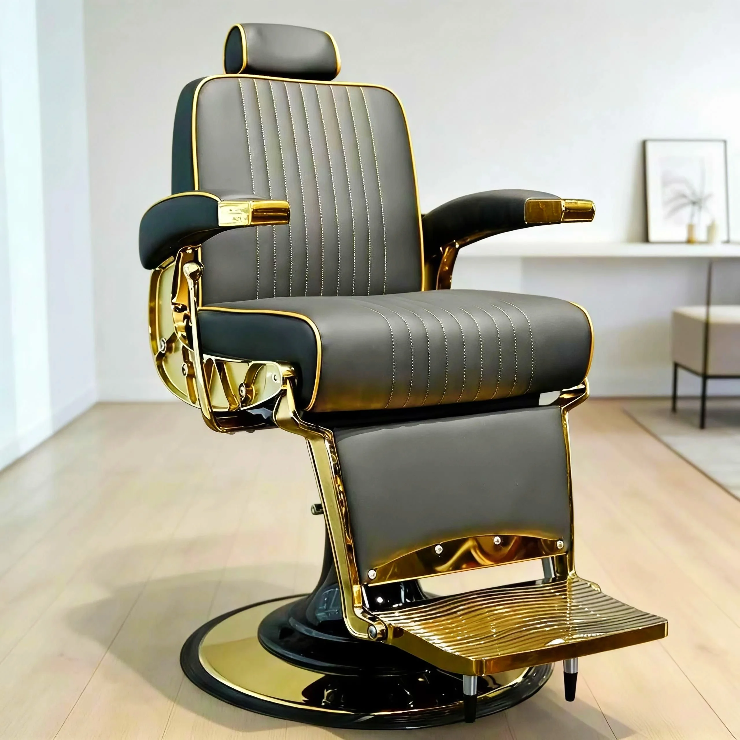 @#DM Professional Retro Hairdressing Salon Furniture Durable Barber Shop Brown White Gold Green Gray Washing Barber Chair
