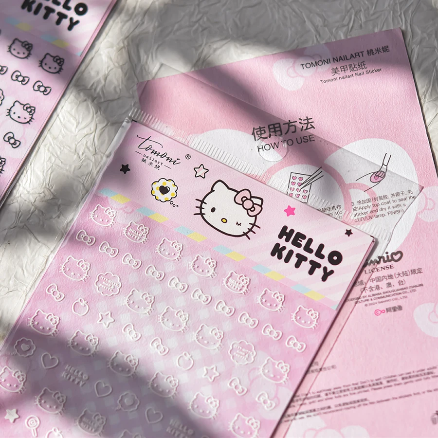 1 Stück 5D Geprägte Hello Kitty Nagelaufkleber Sanrio HelloKitty Nagelzubehör Kitty Katze Modedesign Niedliche Katzen-Nagelteile – Detail 17