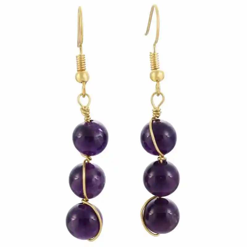 TUMBEELLUWA-pendientes de gancho de gota de piedra de cristal Natural para mujer, joyería elegante, envuelta en alambre de Color dorado, 8mm