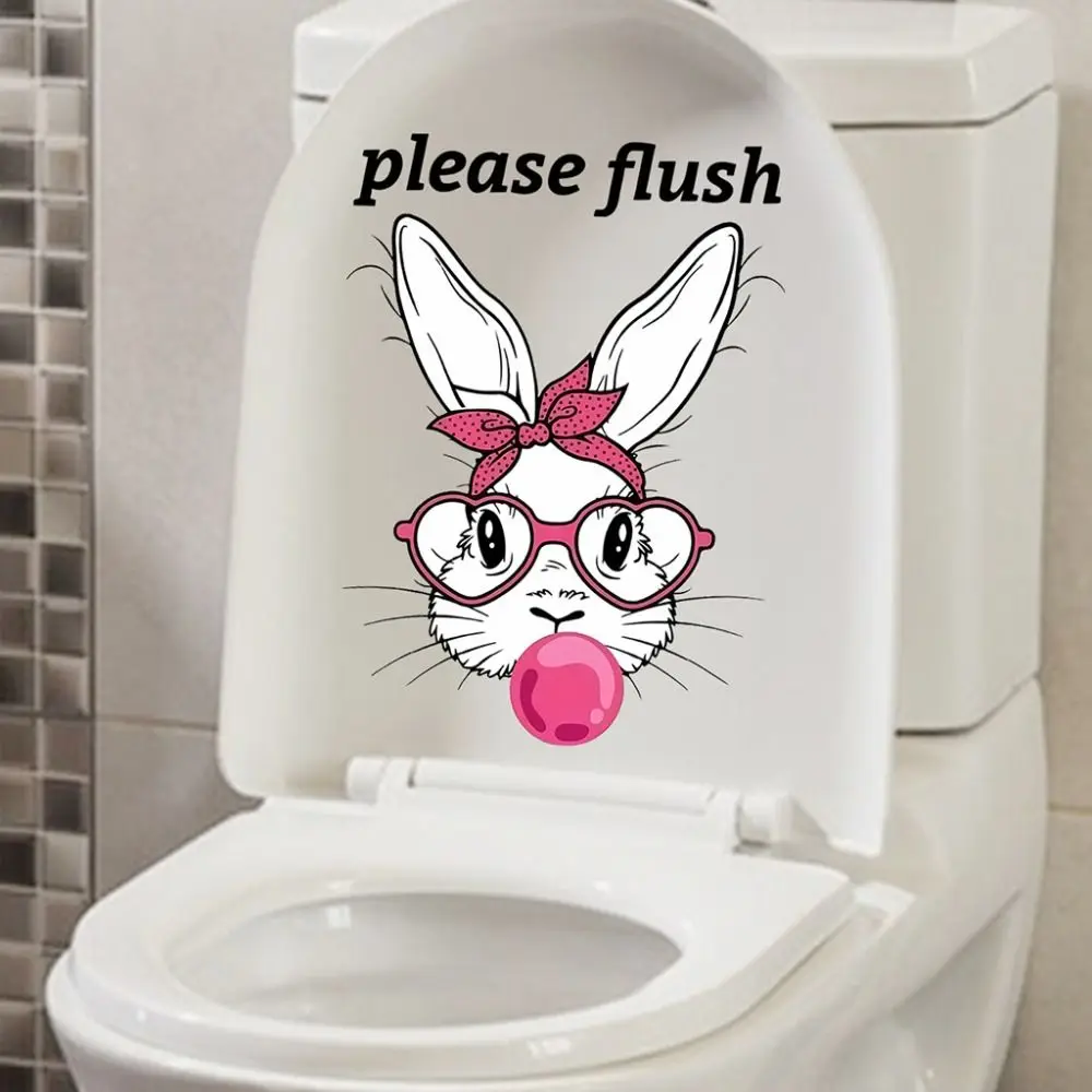 PVC Sea Animal Toilet Sticker Washable Please Flush Toilet Sign Sticker Cute Removable Bathroom Decals Home Decor