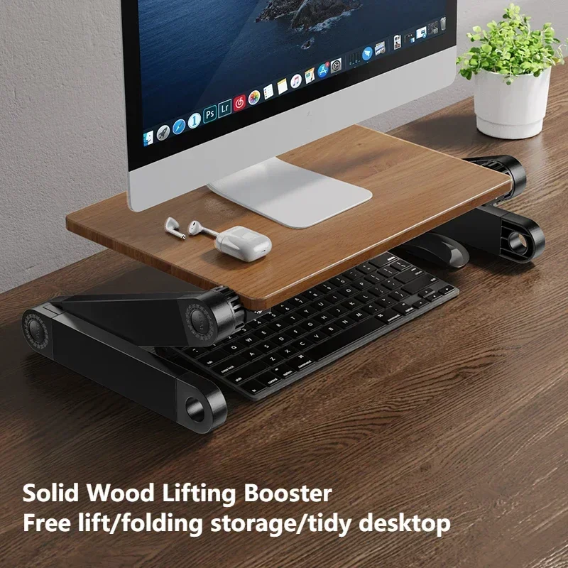 Eary Stable Wood Computer Monitor Stand for Desk Organizers Anti-slip Computer Riser Monitor Shelf for PC Laptop Notebook iMac