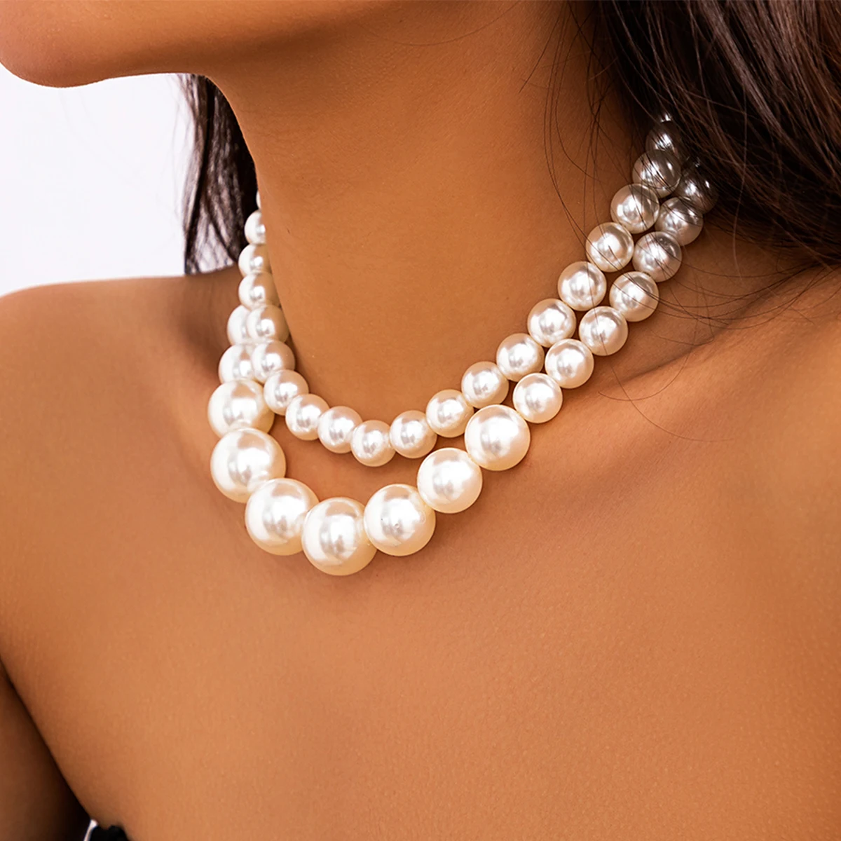 2 sztuk/zestaw luksusowe eleganckie duże imitacje pereł Choker naszyjnik dla kobiet przesadzone wielowarstwowe zroszony łańcuszek do kołnierzyka biżuteria ślubna — zdjęcie 4