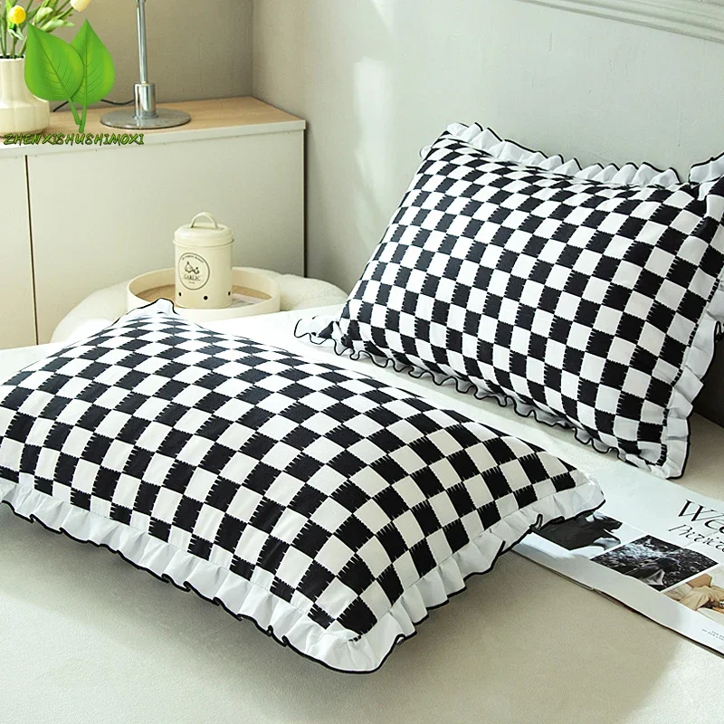

Black and White Keys Pillowcase for Sofa Cushion Cover with Ruffles Office Bed Pillow Cover Pattern Design Adult Bedroom Bedding
