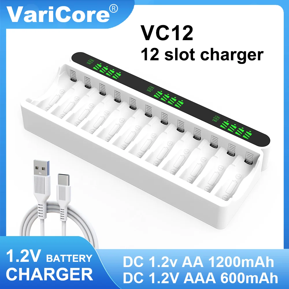 

Умное зарядное устройство VariCore VC12 5V2A Type-C, европейское соединение, США, Великобритания, Австралия, 12-слотовое интеллектуальное зарядное устройство, разработанное для Ni-MH/Ni-CD 1,2 В.