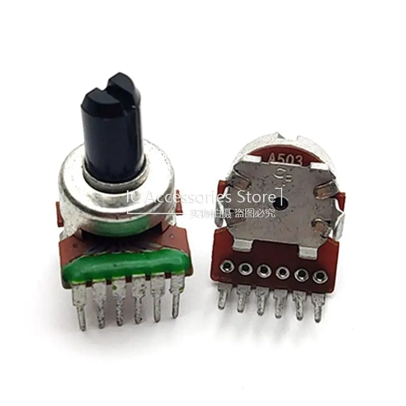 5PCS 121 Type A50K A503 A203 A20K Audio Power Amplifier Volume Dual Channel Potentiometer Handle Length 10MM Single Row 6Pin