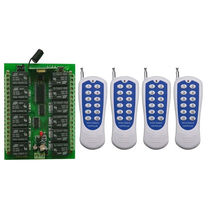 DC12V 24V 12CH Channels 12CH RF Wireless Remote Control Switch Remote Control System receiver transmitter 12CH Relay 315/433 MHz