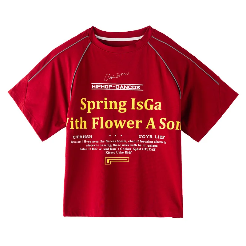 ヒップホップ子供ダンス衣装セット男の子ハンサムドラムキット赤 Tシャツ迷彩ズボンジャズダンススーツ