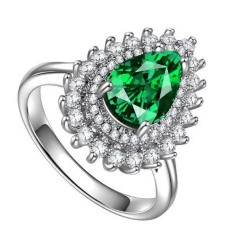 

Luxury Green Zircon Inlaid Ring Classical Style Silver Plated Accessory Women's Engagement Wedding Party Light Luxury Jewelry