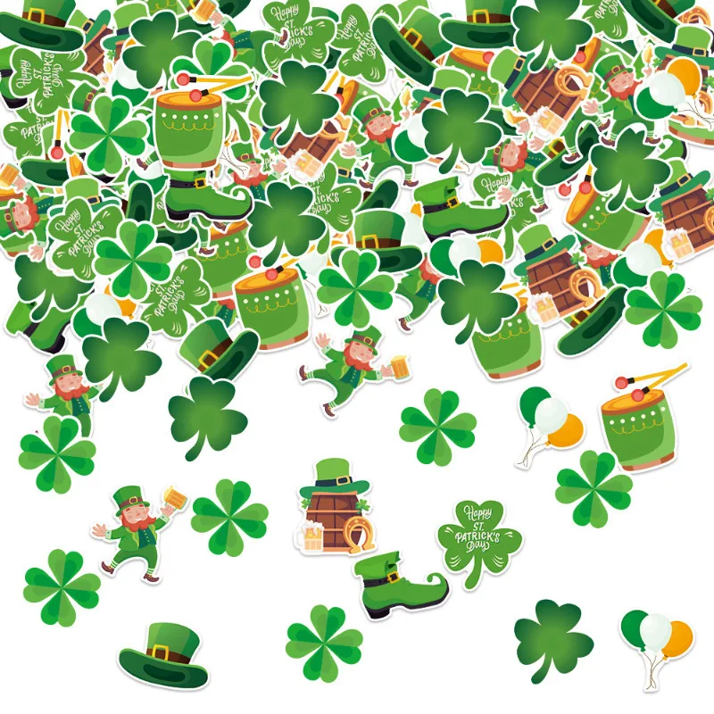 36Pcs Green Lucky Clover Beer Drum Balloon Hat Confetti for Ireland St Patrick's Day Desktop Decorations Wall Window Stickers