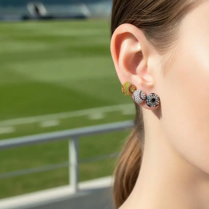 2Pcs New Fashion Crystal Baseball Stud Earrings For Women Rhinestone Football Volleyball Basketball Softball Sports Earrings