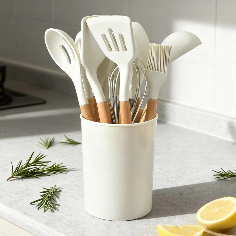 12PCS Food Grade Silicone Kitchen Cookware Utensils Turner Spatula Measuring Spoon Practical Cooking Tool Kitchenware Set