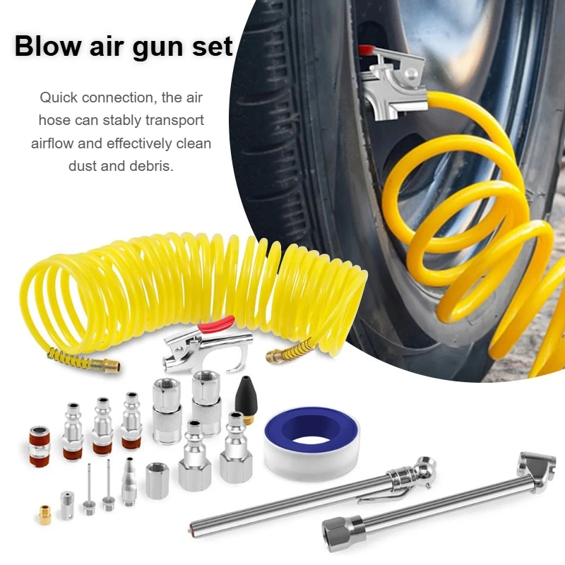 Juego de pistola de soplado de aire con accesorios de especificación múltiple para mantenimiento de automóviles, limpieza de polvo, manguera de aire multifuncional, herramienta neumática