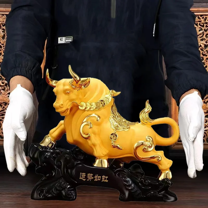 Resin Animal Bull Decorative Sculpture Statues Applicable to home living room, and office Decorative Attracting wealth ornaments