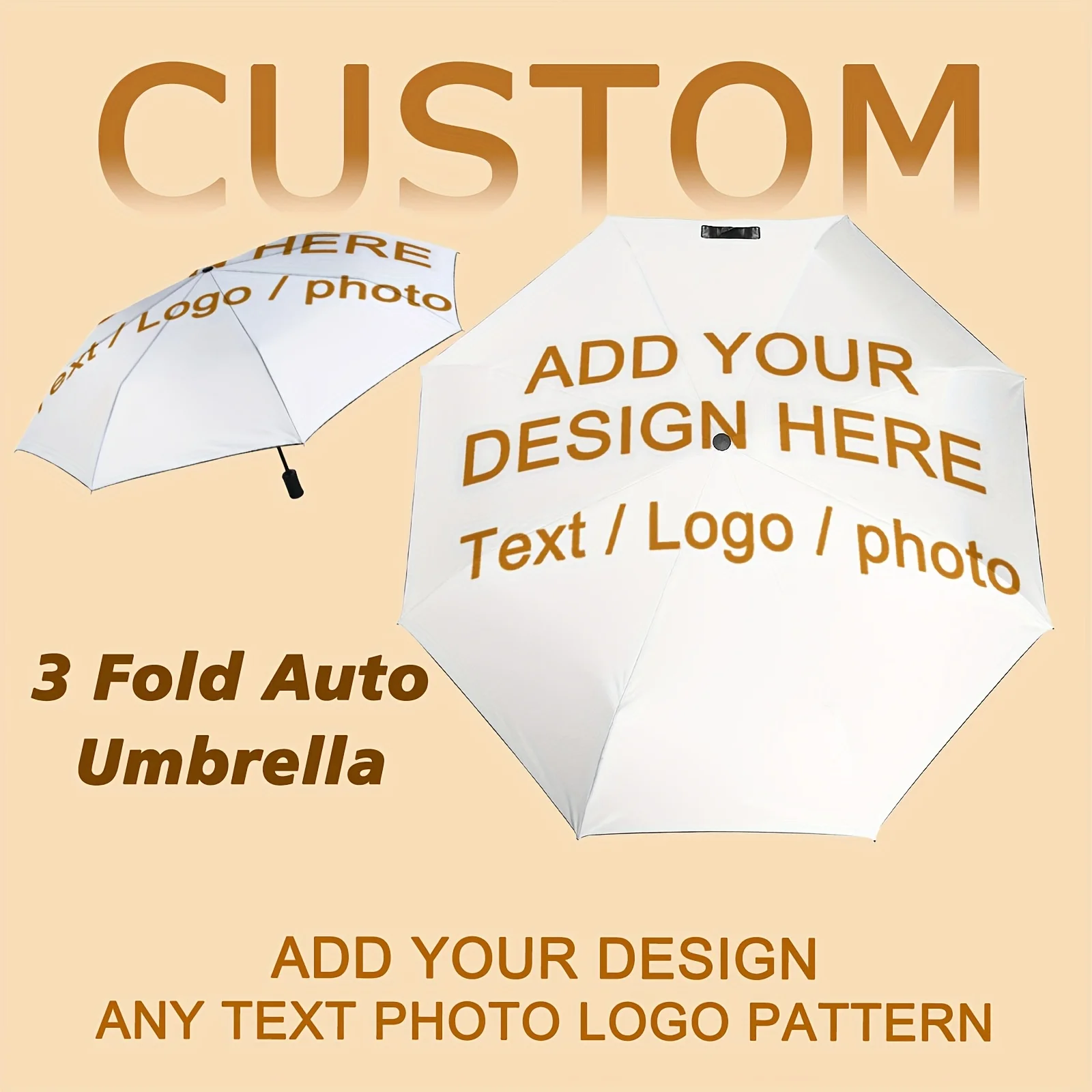 Personalized Outdoor Umbrella Custom Image Pattern Auto Folding Windproof Compact Travel Rain Parasol