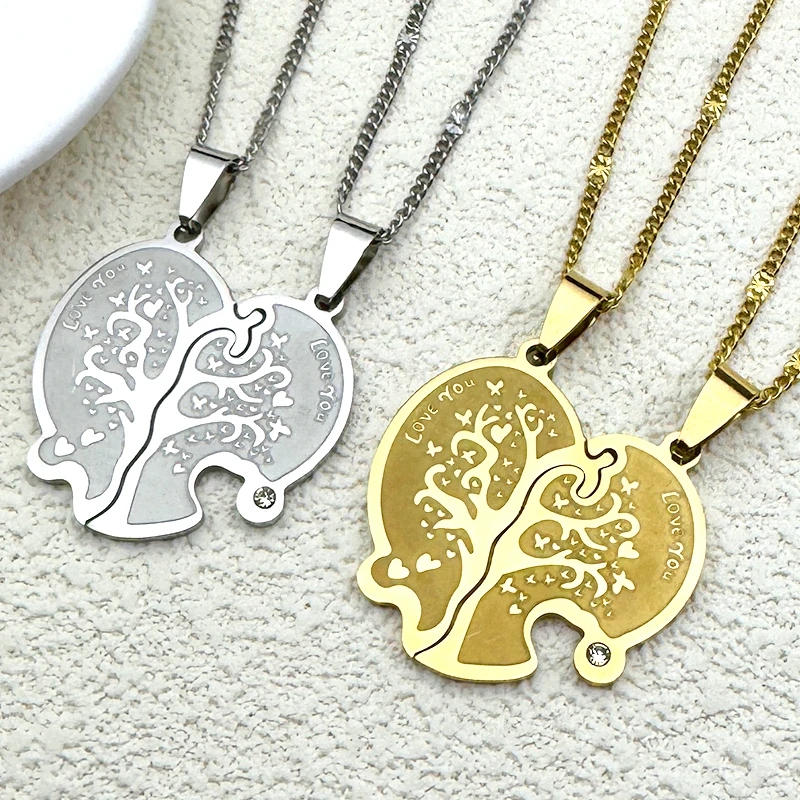 

Love Heart Tree Of Life Chain For Women Men Stainless Steel Gold Color Rhinestone Trendy Couple Pendant Necklace Jewelry Gifts