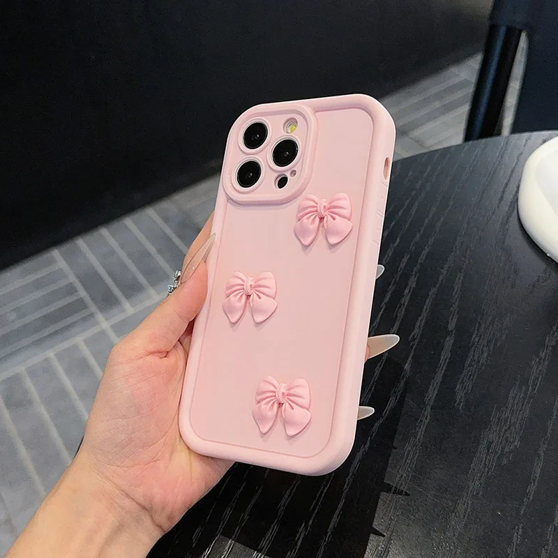 3D Pink Cute Butterfly Silicone Soft Phone Case dla iPhone 16 15 14 13 12 11 Pro Max XS XR X 7 8 Plus SE Shockproof Candy Cover