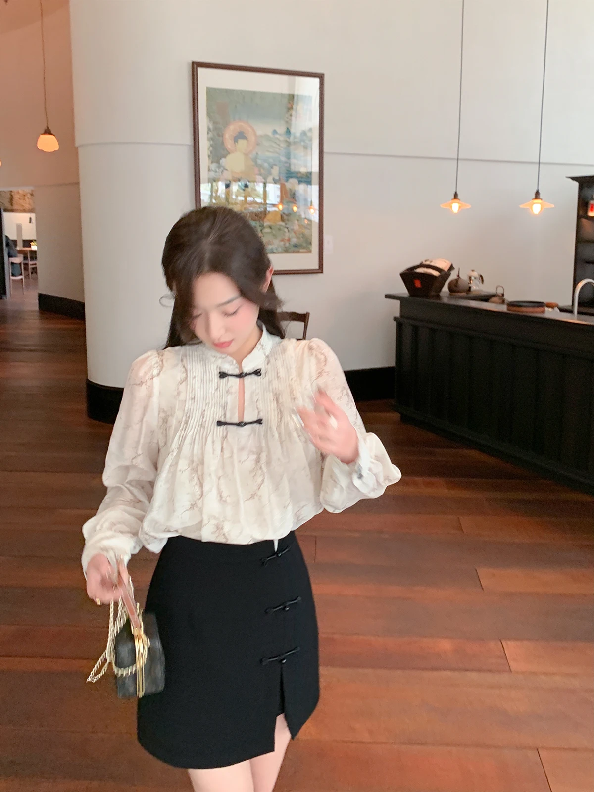 

Новая модная женская летняя юбка А-силуэта с пуговицами в китайском стиле, с завышенной талией, из смесового полиэстера