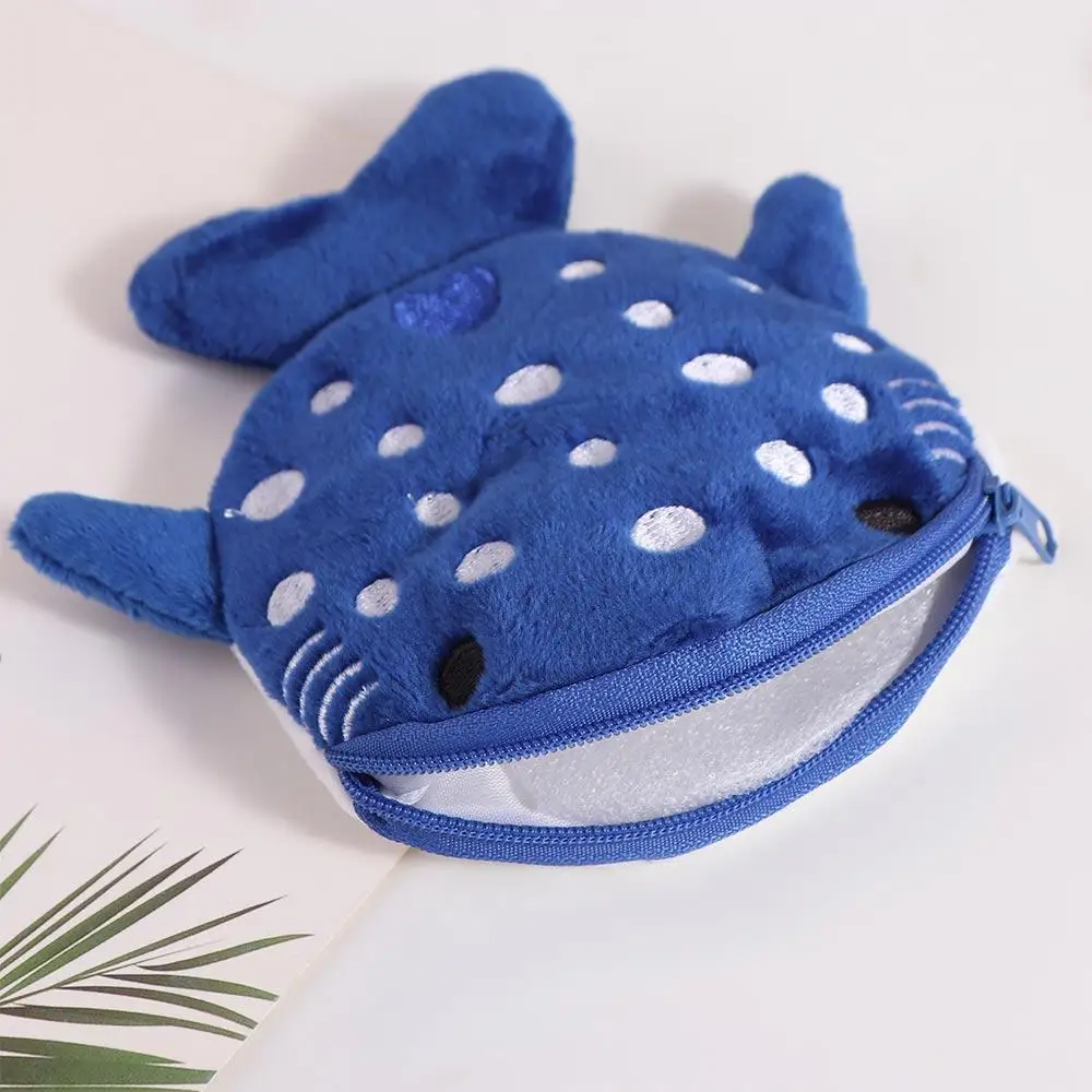 Fashion Cute Blue Shark Mini Whales Coin Purse Plush Zipper Coin Wallet Creative Women's Small Bag Key Earphone Pouch Kid Gifts