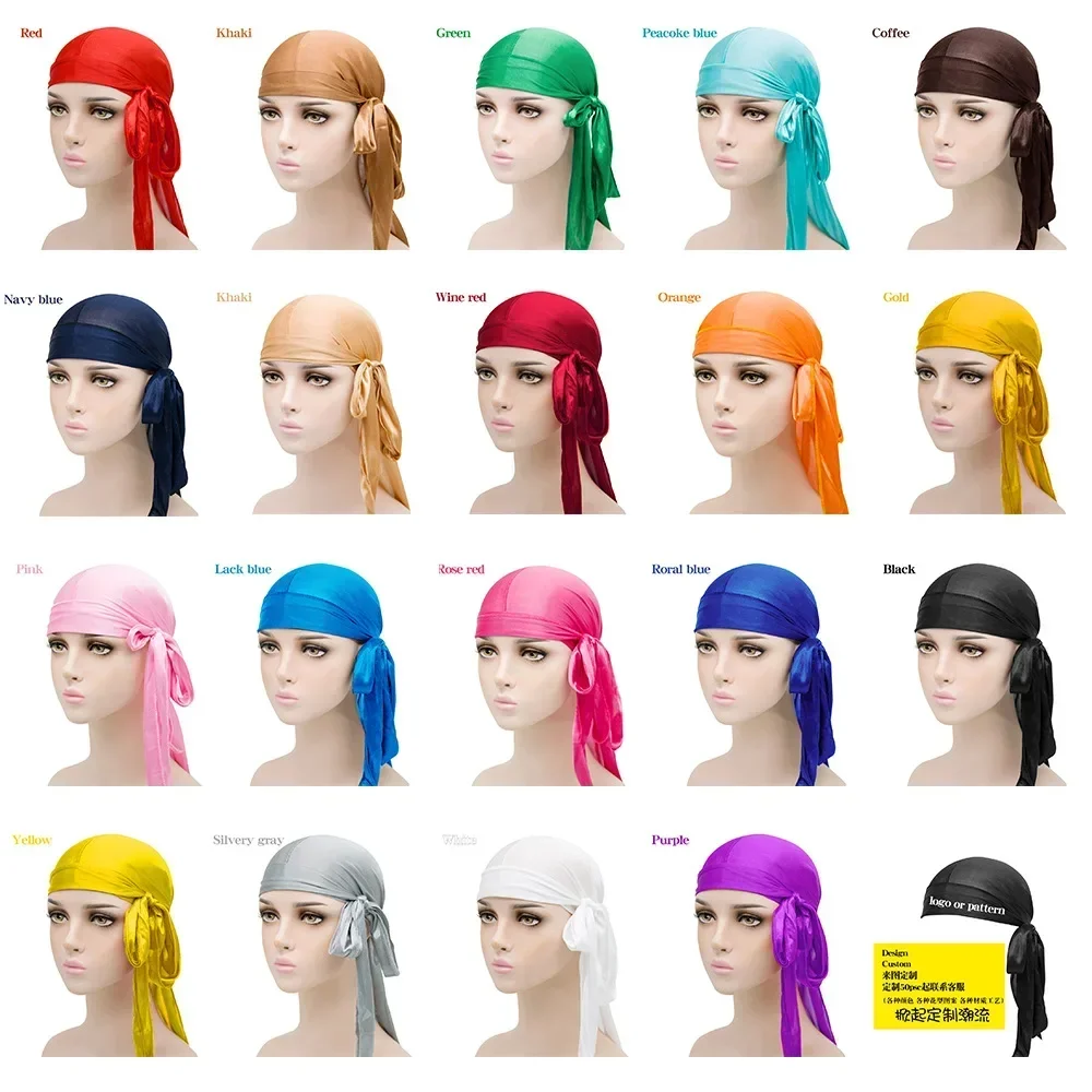 Gorro Baotou elástico, bandas para el pelo, simulación sedosa, Durag, cola larga, sombrero pirata, diadema, turbante, accesorios de cinta para niños