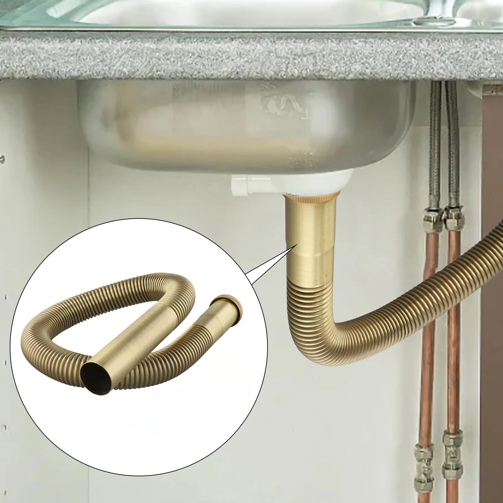 

Scalable Length 80cm Big Head 32mm Brass Hose Siphon Compatible With Standard Sink Systems Bathroom Kitchen Basin