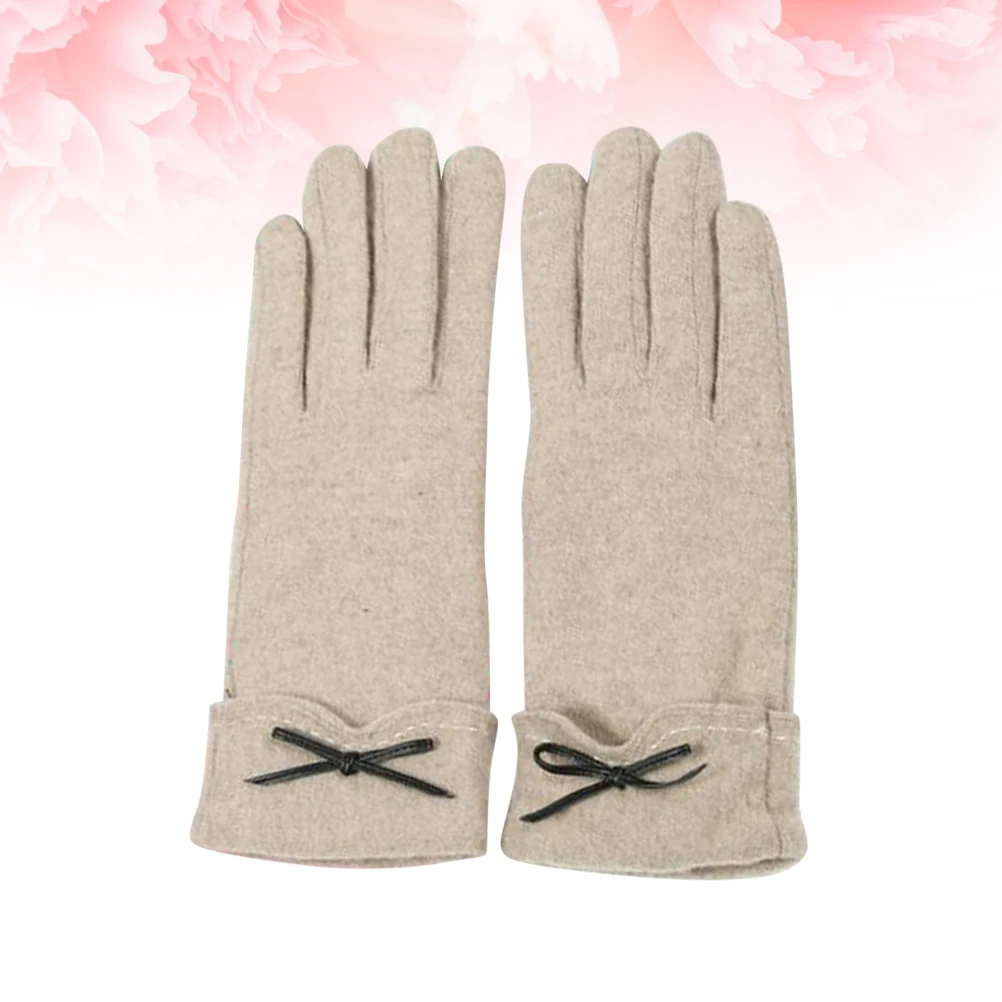 1 زوج النساء الشتاء قفازات شاشة لمس الكاكي Bowknot موضة في الهواء الطلق الدافئة لينة قفازات مريحة لركوب الدراجات الاستخدام اليومي إبقاء