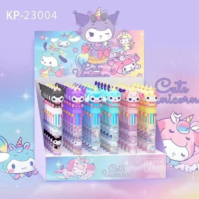 Sanrio Ballpoint Pen 36pcs Cartoon 10 Colors Kuromi Melody Student Stationery Writing Tool 0.7mm Cute Multicolor Ballpoint Pen