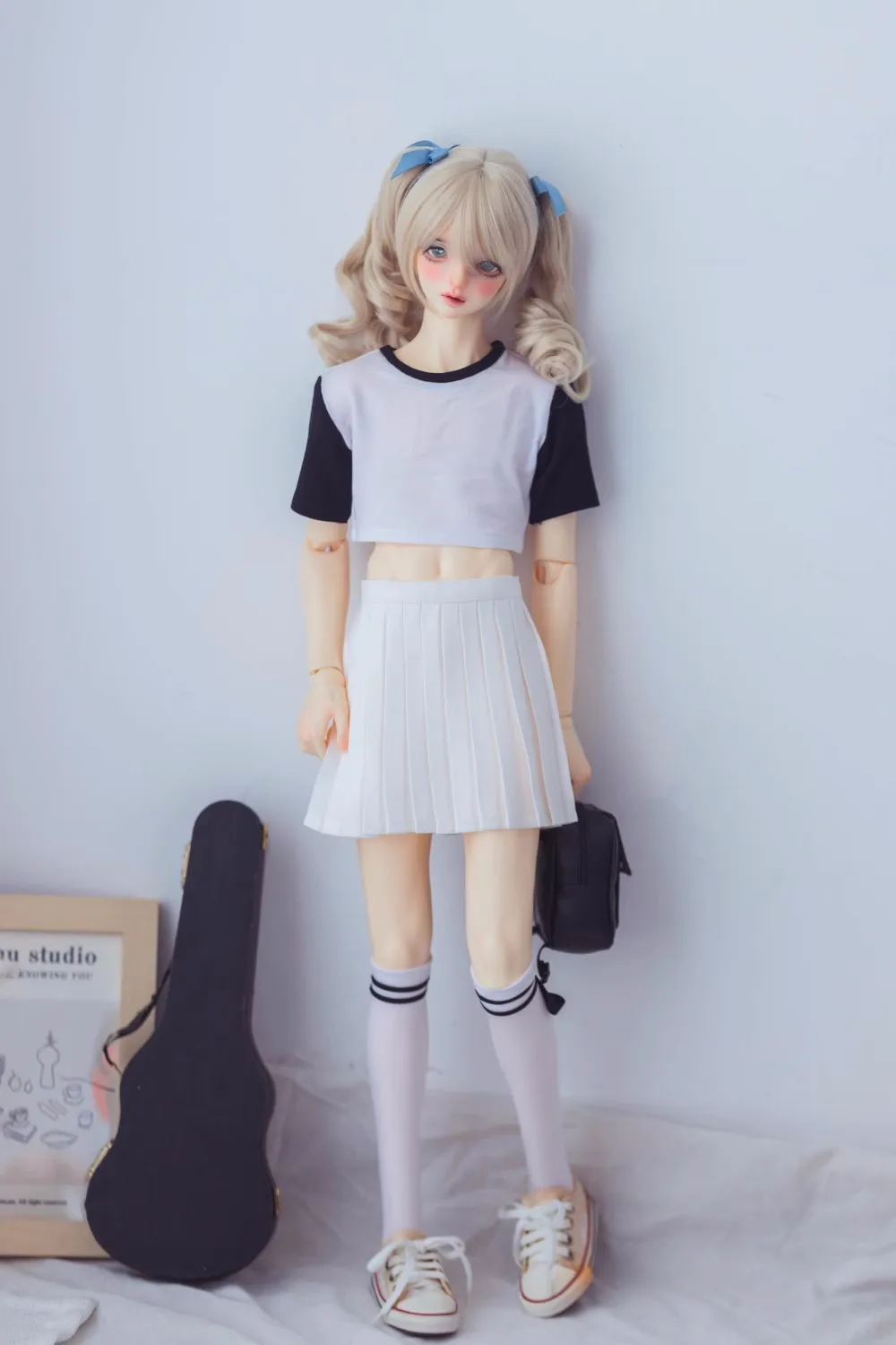 BJD Doll clothes suitable  into 1/3 1/4 Uncle size preppy black and white sports dress set doll accessories