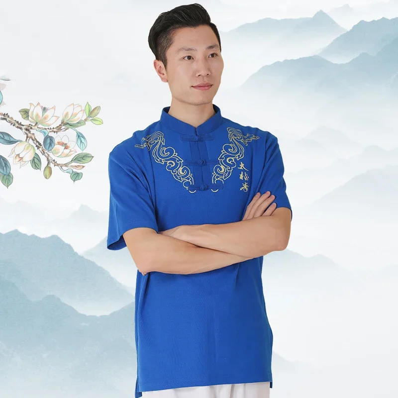 Martial Art Uniform Tai Chi Clothes Wushu Clothing Kung Fu Dress Women And Men Unisex Kun Master T-shirt Short Sleeve 2023 New