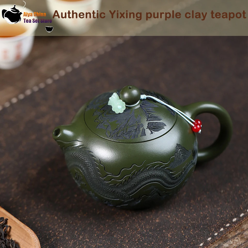 

Yixing purple clay teapot, original ore, green clay, dragon pattern, Western style Kung Fu tea set, Chinese style teapot