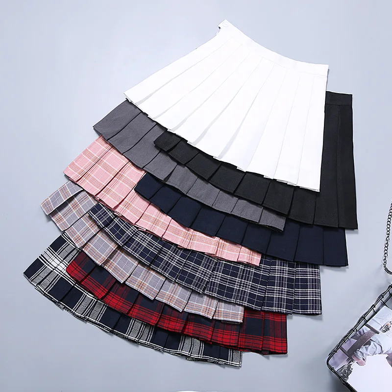 Pleated Skirt For Women 2023 Summer Grey Plaid  A-Line High Waist Mini Faldas Korean Style College Style Girl Black Short Skirts