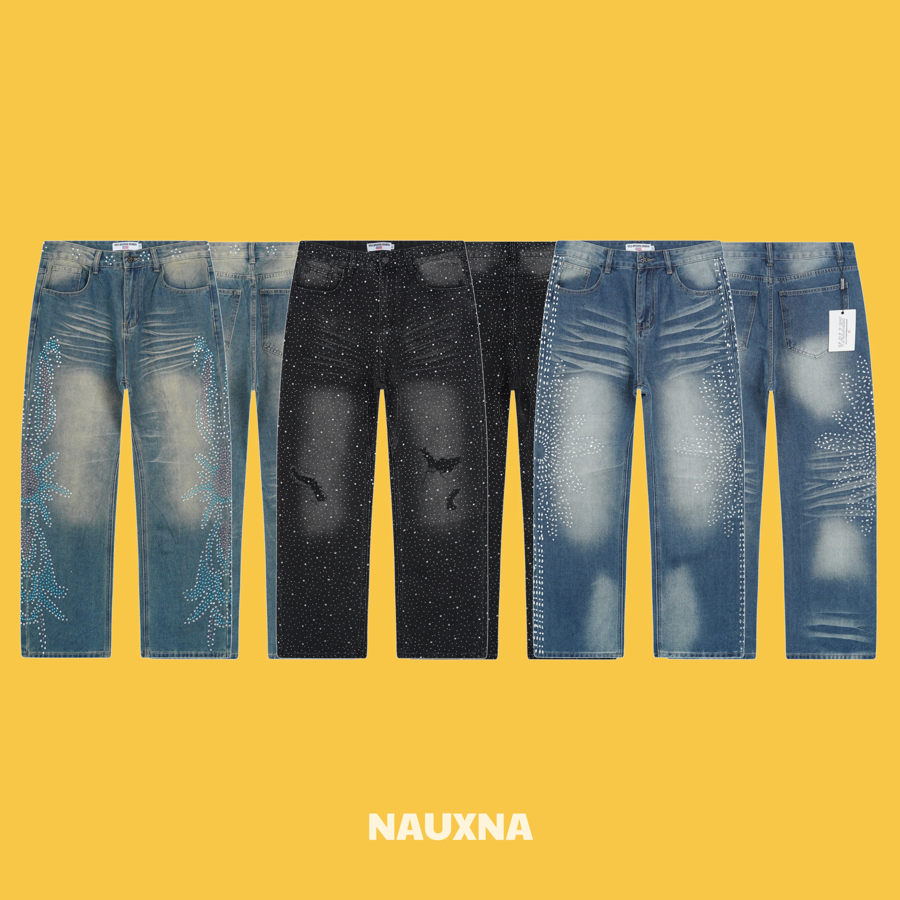 

Винтажные прямые джинсы American Sle V Forever 25SS с принтом воды и бриллиантами, длинные брюки, модные повседневные джинсы с дырочками