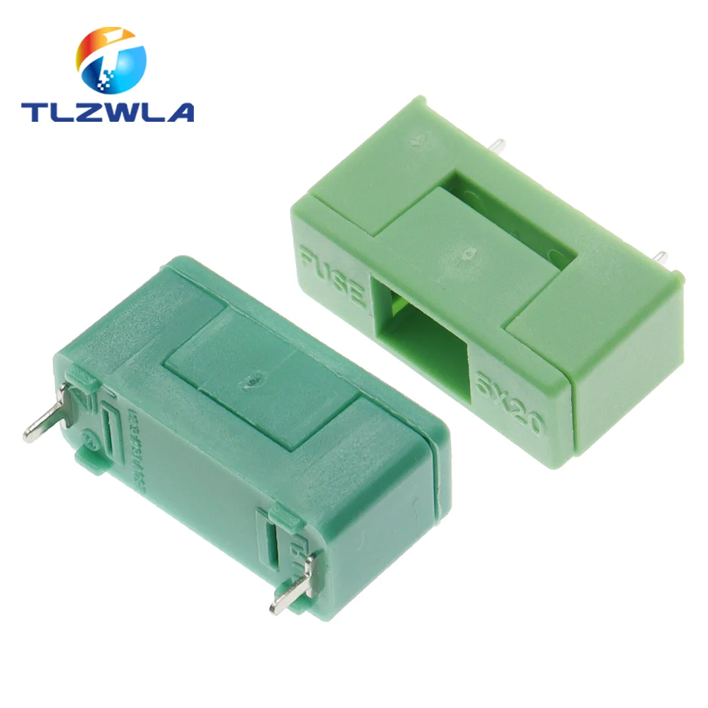 10 SZTUK 5X20MM Skrzynka bezpieczników 250V Bagnetowy uchwyt bezpiecznika z pokrywą Zielony kolor 5 * 20mm PCB Odległość stopy terminala 15mm 22mm