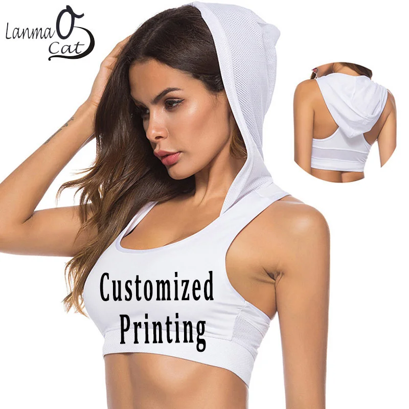 Sports Bra Tank Top Hoodie Bra For Women Custom Logo Printed Sports Wear Hooded Sport Bra Workout Running Bralette