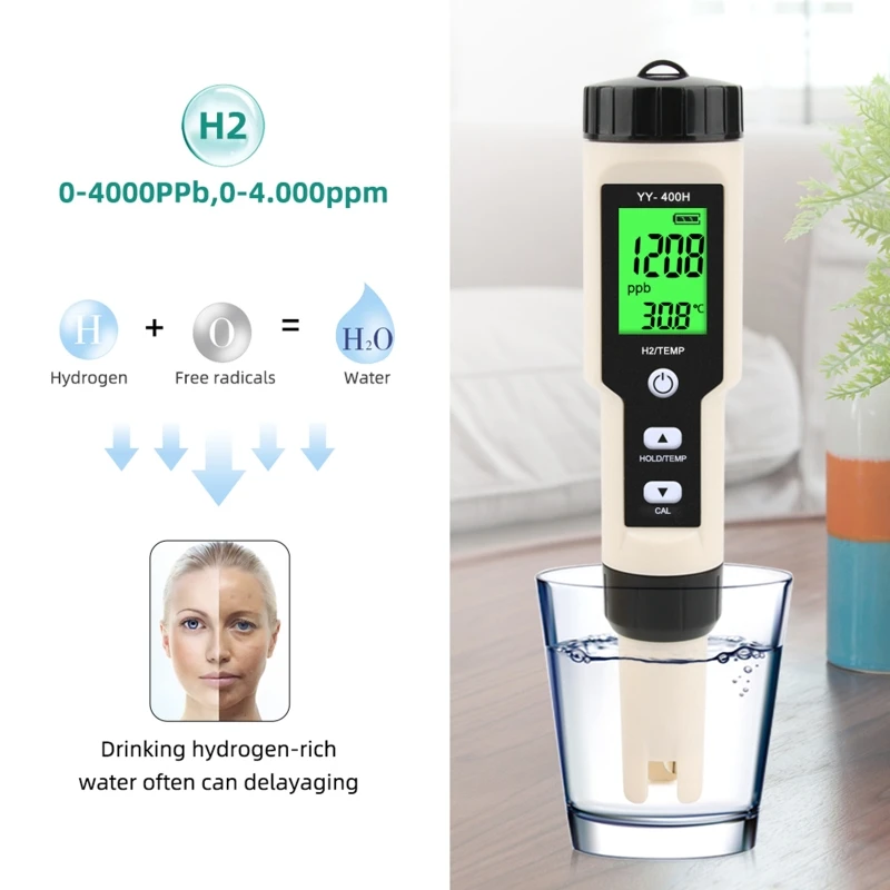 Digital Hydrogen Meter Water Quality Tester with ATC High Accuracy Pen Type Meter Data Hold Function LCD Displays