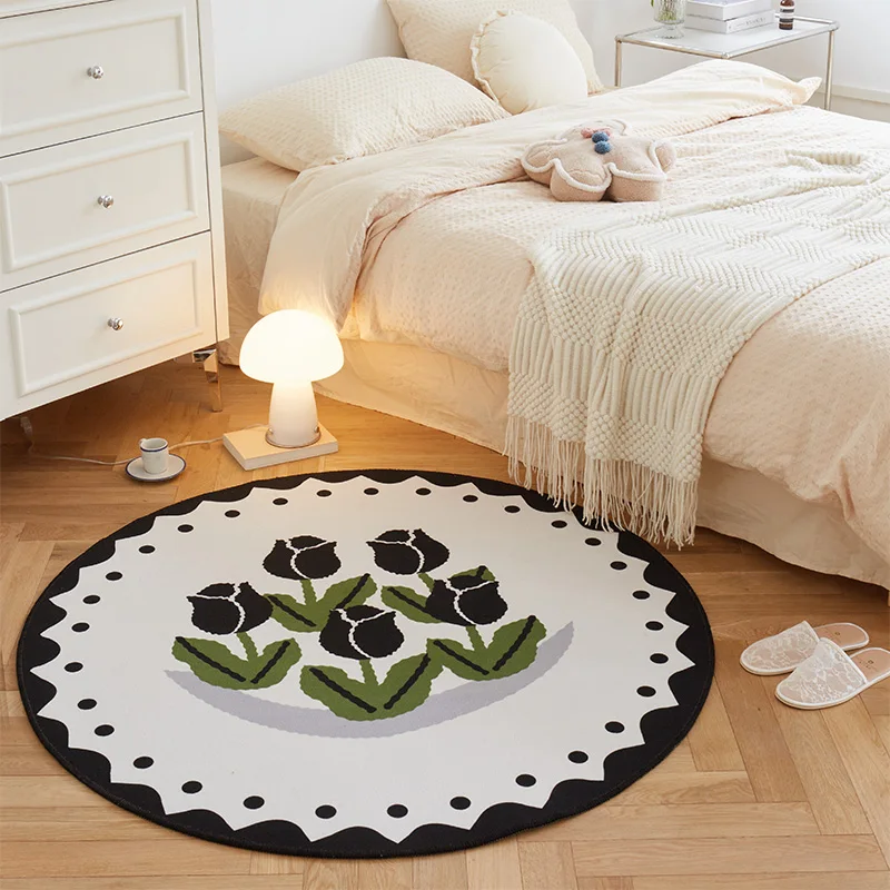 

Bedroom Bedside Carpet Round Flower Rug Home Decoration Area Rugs Dressing Table Chair Floor Mat Alfombra Del Dormitorio 양탄자