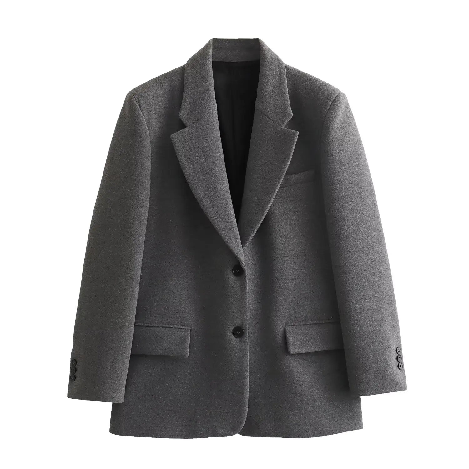 RZRA2024 winter new women's lapel pocket decoration solid color shoulder pad straight woolen suit jacket