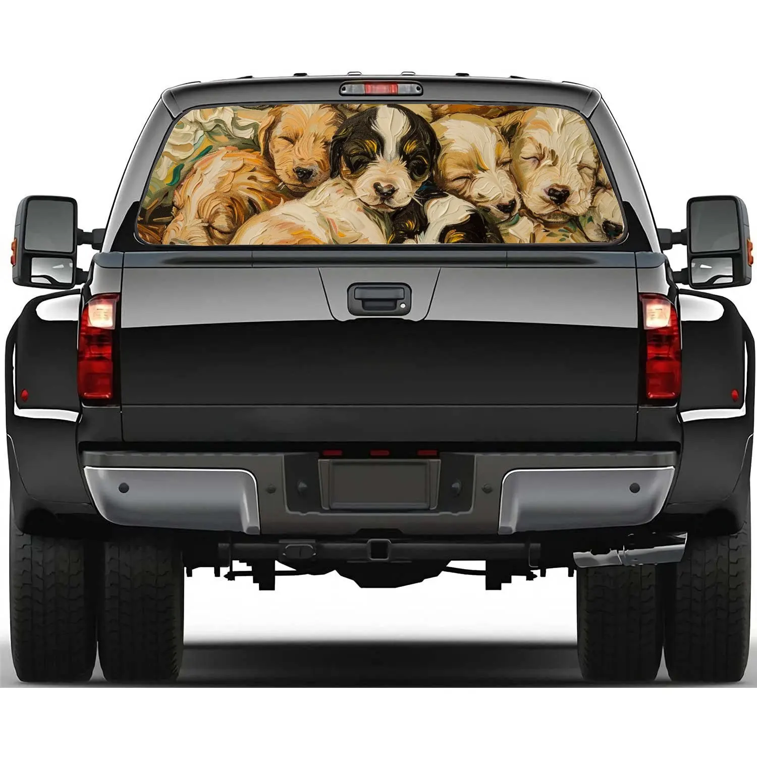 Dogs Together To Sleep Print Car Rear Windshield Sticker Truck Window See Through Perforated Back Window Vinyl Decal Decoration