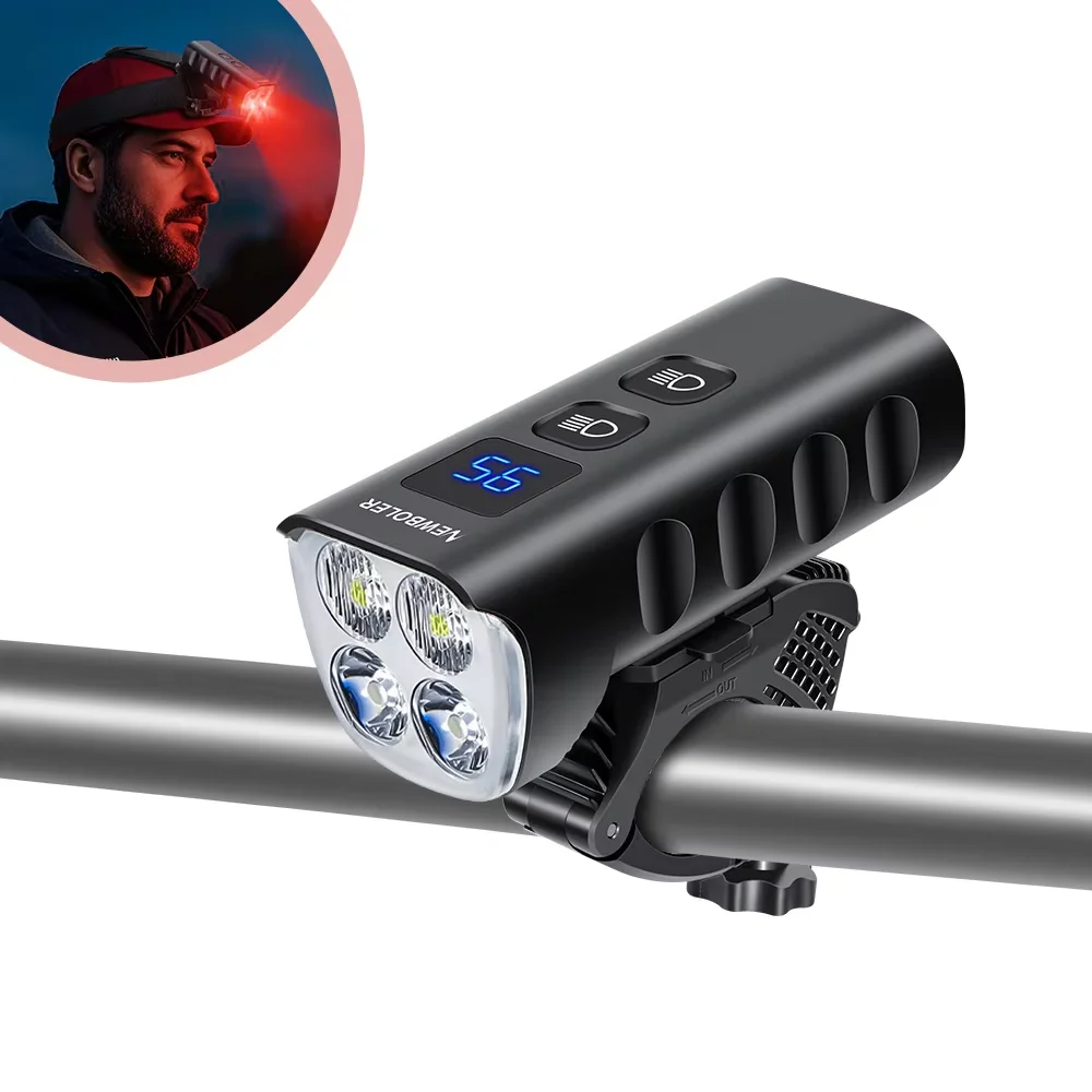 AliExpress NEWBOLER Bike Light 1600Lm Waterproof USB Hunting Bike Light Red Light 6400mAh Charging MTB Road Cycling Lamp Bike Accessories
