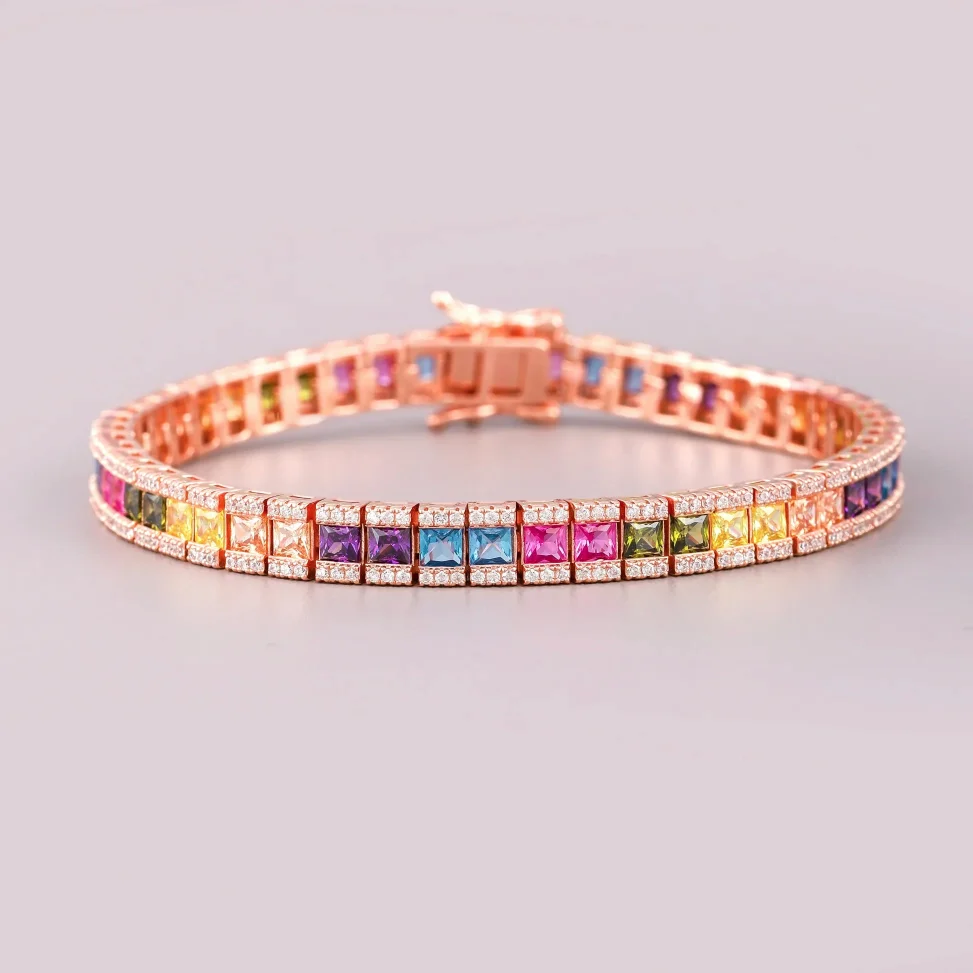 

Luxury Rainbow Sapphire Adjustable Bracelet Silica Chilled Diamond Bracelet Women's Fashion Jewelry 18k Gold