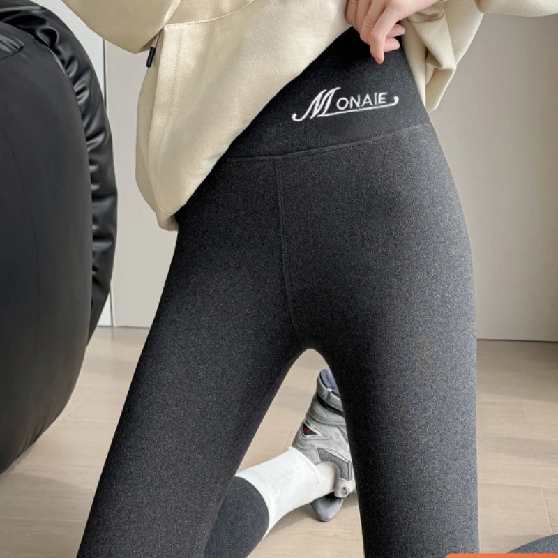 여성용 드랄론 니트 레깅스 하이웨이스트 플리스 안감 심리스 베이스 레이어 겨울 보온 플러스 사이즈 기모 내의