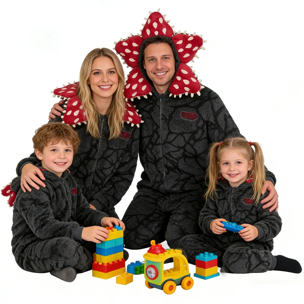 Christmas Stranger Pajamas With Demogorgon Plant Design - Adult Onesie With Cozy Flannel Fabric, Perfect For Holiday Parties view 5