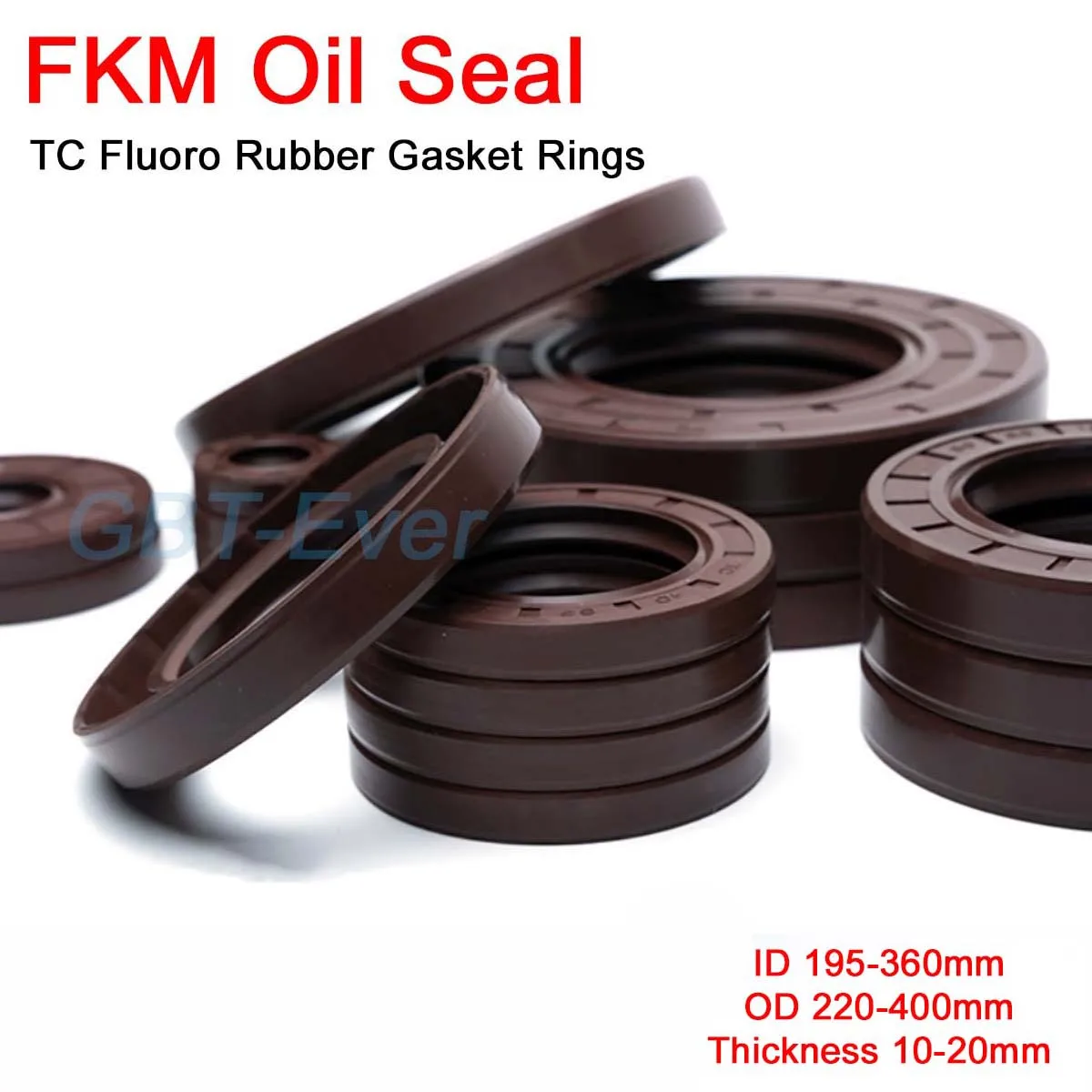 1Pcs FKM Framework Oil Seal ID 195-360mm OD 220-400mm THK 10-20mm TC Fluoro Rubber Gasket Rings Cover Double Lip with Spring