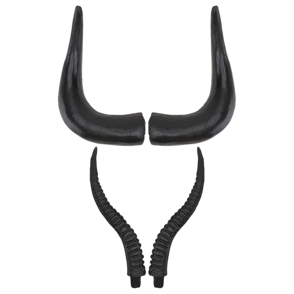 

2 Pairs 21cm Plastic Ox Horns Antelope Horns DIY Prop for Halloween Costume Birthday Party Accessories Artificial Bull Horn Hair