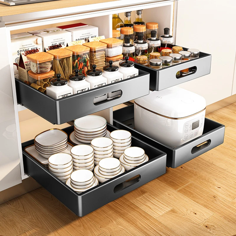 Kitchen Pull-out Drawer Dish Rack Kitchen Storage Sliding Bowls Dishes Drainer Storage Rack Sink Cabinet Organizer Tableware