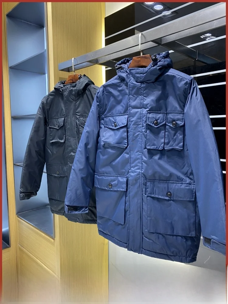 

Thiened Cotton Jaet Men's Outdoor Winter Coat Waterproof Wear-resistant Warm Mid-length Workwear Hooded Parka