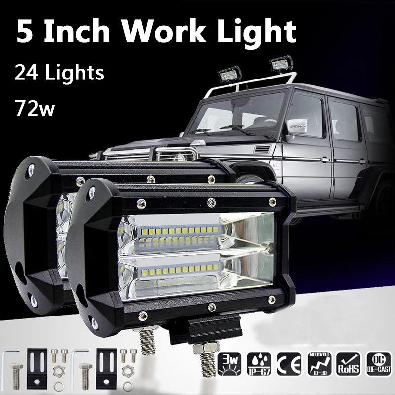 

5-дюймовая светодиодная панель для бездорожья, 12 В, 24 В, янтарный, 72 Вт, светодиодный рабочий фонарь для ATV 4X4 UTV, лодки, автогрузовика, автомобиля, светодиодные противотуманные фары