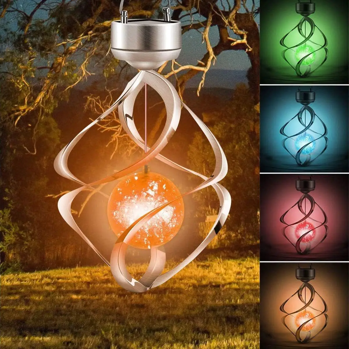 Solar Rainbow Wind Rotating Light Outdoor Wall Mounted Wind Chime Color Changing Festival Landscape Light Christmas Light